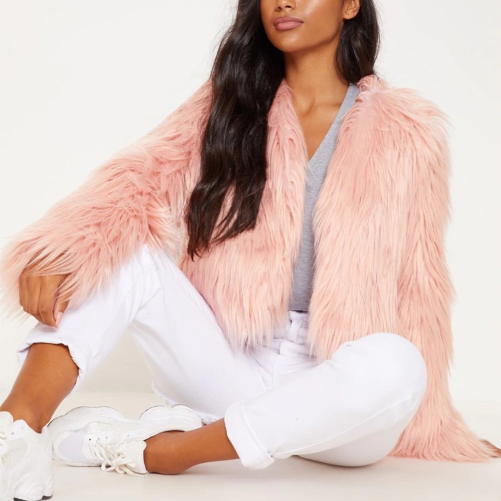 Shaggy Pink Faux Fur jacket PrettyLittleThing
